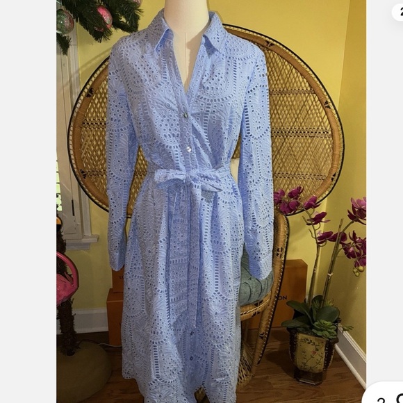 Lilly Pulitzer Blue Eyelet Eira Midi Shirtdress - Picture 3 of 7